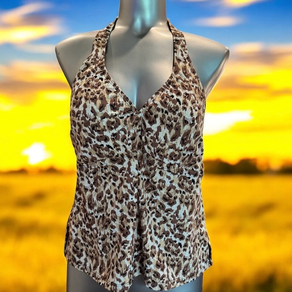 💟💎Liz Claiborne Leopard Print Halter Tank Top - Picture 1 of 12